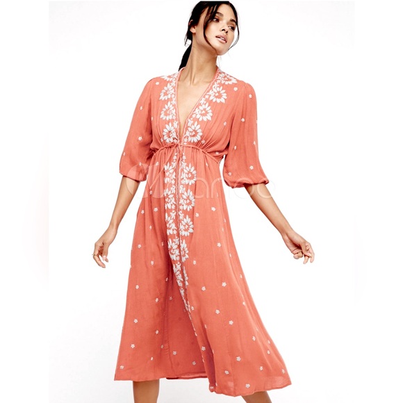 FREE PEOPLE Embroidered Fable Dress Floral Embroidered Midi - Picture 1 of 13